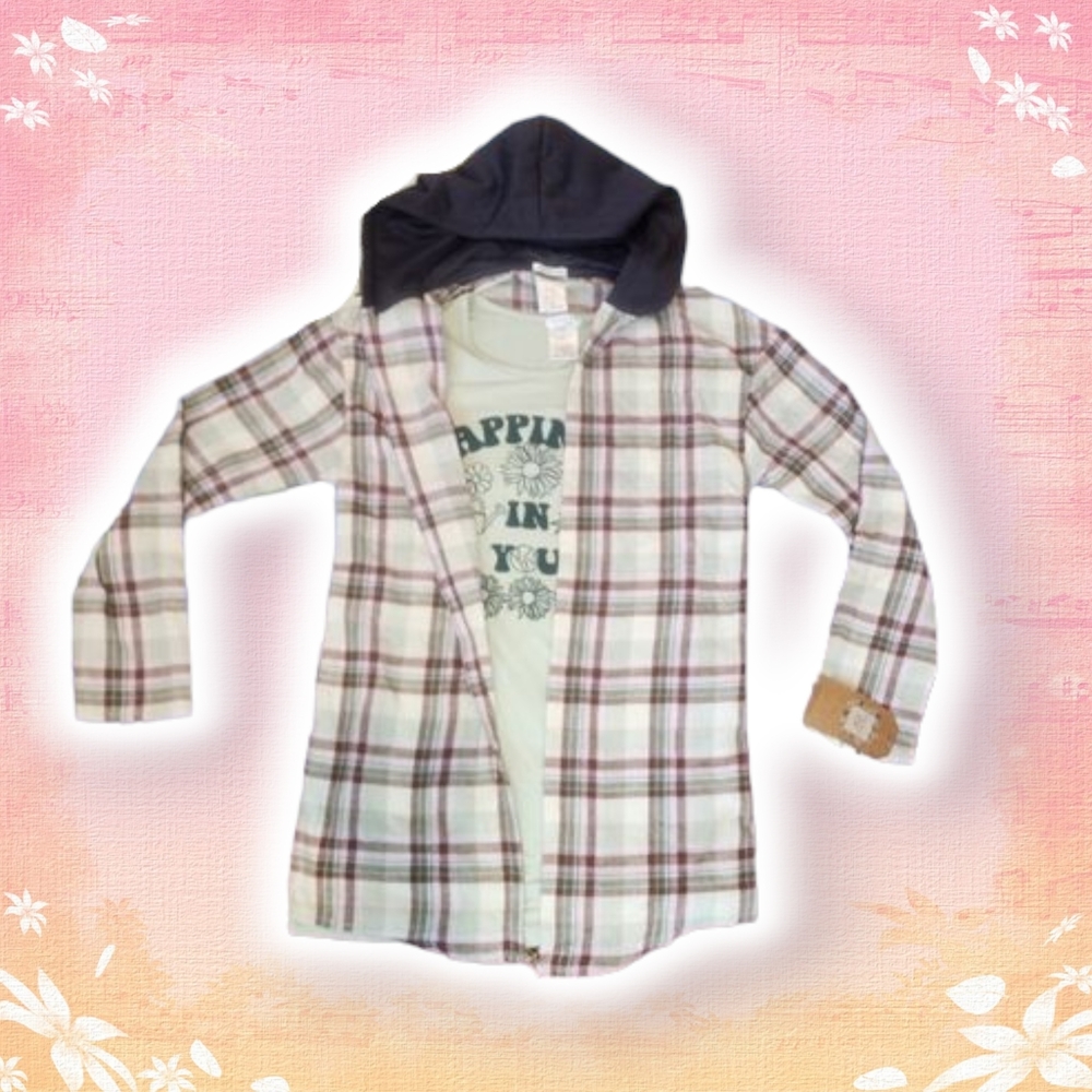 NWT Girls Forever Me Green & Pink Multi-Piece Flannel Set Size: XL (14/16)
